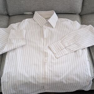 RD Style White and Black Striped Dress Shirt